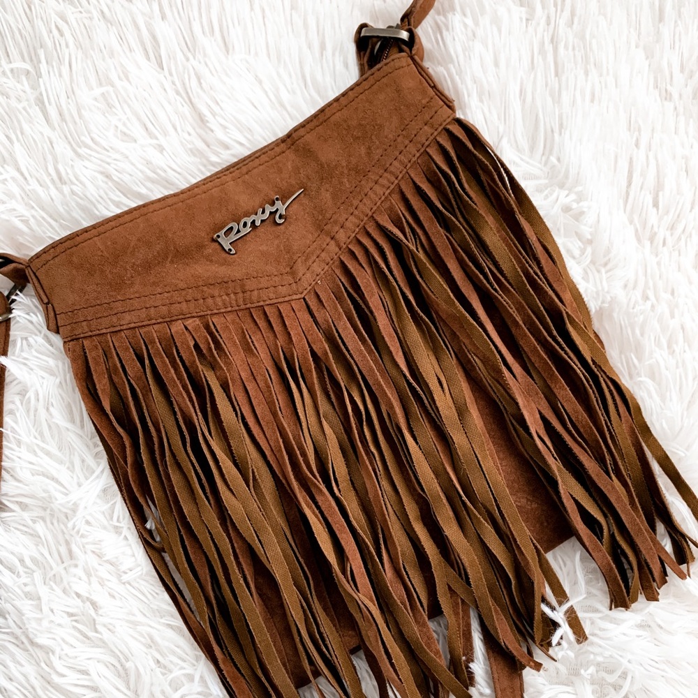 Roxy Boho Faux Brown Leather Fringe Tassel Purse